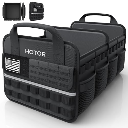 HOTOR Tactical Car Trunk Organizer - Foldable Trunk Organizer for SUV with Front MOLLE Pocket & Reflective Strips, Essential Car Accessories for Tools & Outdoor Storage, 12.8" x 21.7" x 11.0", Black - color: Black, size: Medium
