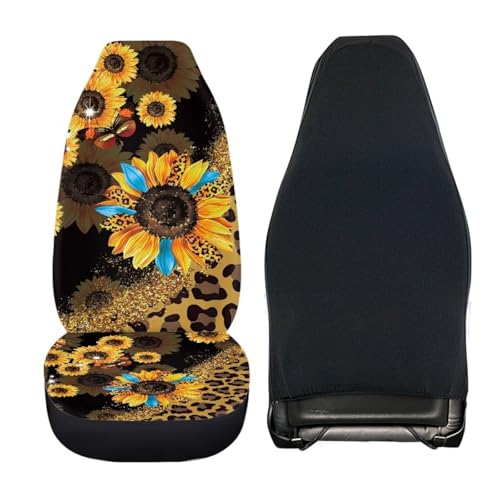 Leopard Sunflower Car Seat Covers Full Set for Front and Rear Cheetah Interior Accessories Auto Front Rear Seat Protective Set 4 Pack Leopard Print Automotive Seat - color: Sunflower Leopard Print