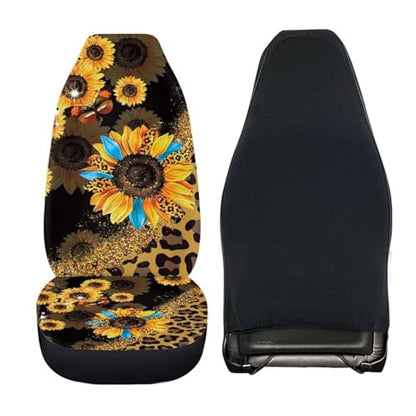 Leopard Sunflower Car Seat Covers Full Set for Front and Rear Cheetah Interior Accessories Auto Front Rear Seat Protective Set 4 Pack Leopard Print Automotive Seat - color: Sunflower Leopard Print