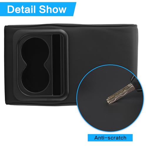 Car Center Console Armrest Pillow with Cup Holder (13.77"*8.26"*2.95") & Phone Holder Waterproof Leather Arm Rest Protector Cushion Car Accessories (Black) - color: Black