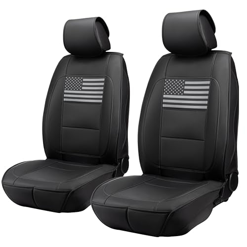 Premium PU Leather American Black Flag Seat Covers Front 2 Seat Set, Universal Fit for Trucks, Cars & SUVs Scratch Resistant Car Seat Protector & Premium Patriotic Auto Accessories（Horizontal Flag） - color: Horizontal Flag