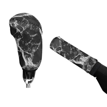 2 Pcs Marbling Print Car Handbrake Cover Gear Shift Knob Cover, Universal Fit Anti Skid Universal Car Accessories for Truck SUV Sedan Van - color: Marbling A - Black and White