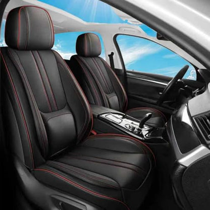 Car Seat Covers Full Set Fit for Impreza 2003-2026,Luxury Faux Leather Seat Covers 5 Seats, Breathable Anti-Slip Seat Protectors with Lumbar Support(Black&Red line,Full Set)