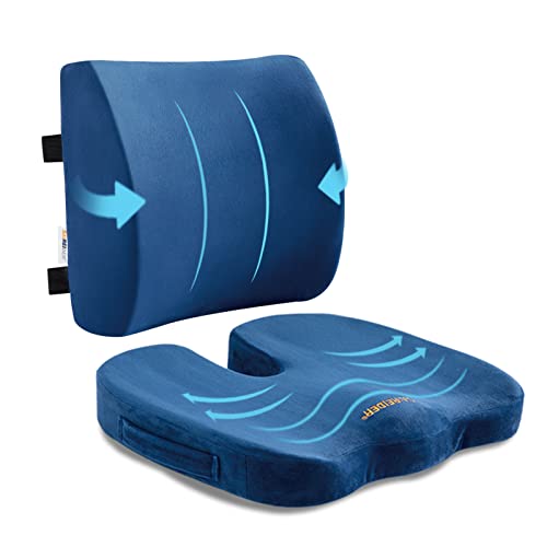 SAIREIDER Chair Cushion and Lumbar Support Pillow for Office Chair, Car Seat Cushions Back Support Pillows, Memory Foam Chair Support for Back&Lumbar, Relieve Tailbone Pain and Sciatica (Blue) - color: Seat Cushion&lumbar Pillow-navy