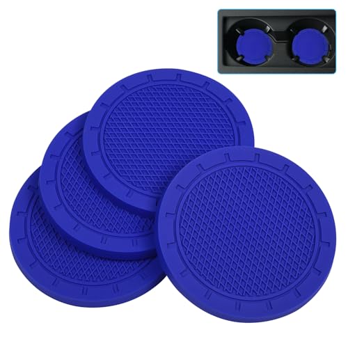 Car Coasters, Wisdompro 4 Pack PVC Car Cup Holder Insert Coaster - Anti Slip Universal Vehicle Interior Accessories Cup Mats for Women(Diameter 3", Blue) - color: Blue, size: 3"