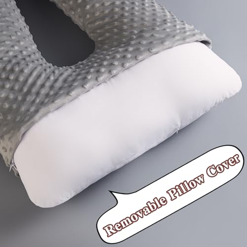 Travel Pillow for Kids Adult in Car - Pillow for Car Sleeping Ultra Large U Shaped with Removable Soft Cover Support Fix Neck and Body Sitting/Sleeping on The Trip (Grey) - color: Grey