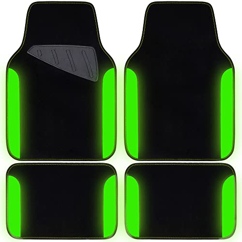 CAR PASS Fluorescent Leather & Waterproof Car Carpet Floor Mats, Universal Car Mats Fit for SUV,Vans,sedans, Trucks,Set of 4pcs Car Carpet with Anti-Slip nibbs Driver Heel Pad (Black Green Lime) - color: Black and Green