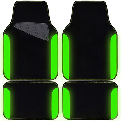 CAR PASS Fluorescent Leather & Waterproof Car Carpet Floor Mats, Universal Car Mats Fit for SUV,Vans,sedans, Trucks,Set of 4pcs Car Carpet with Anti-Slip nibbs Driver Heel Pad (Black Green Lime) - color: Black and Green