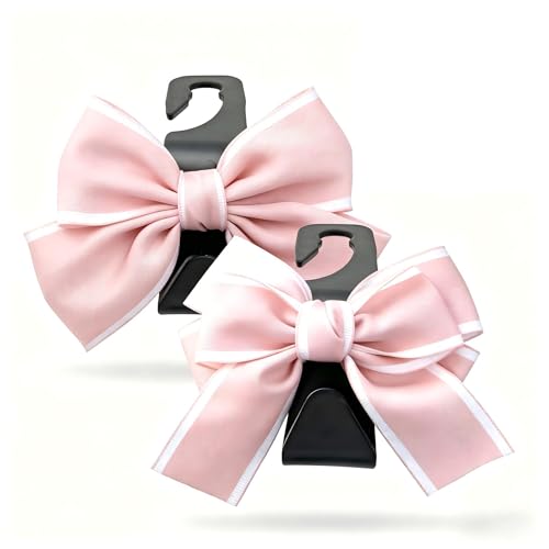 2PCS Cute Bow Car Seat Headrest Hooks, Heavy Duty Purse & Bag Hanger, 360° Rotating Back Seat Storage Organizer for Grocery Coat, Women Car Interior Accessories for Sedan SUV Truck (Pink) - color: pink