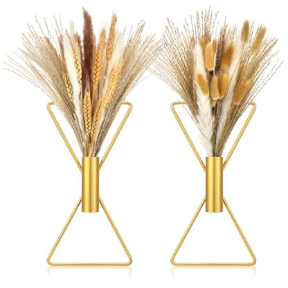 2 Pcs Boho Gold Wall Decor Metal Wall Art X Shaped Hanging Planters with Artificial Pampas Modern Home Gold Bathroom Decor for Bedroom Living Room