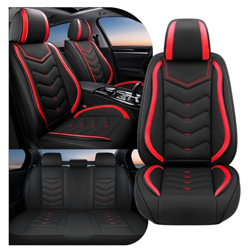 Car Seat Covers Fit for MINI 2000-2026, Stylish Sport Seat Covers, Waterproof Wear-Resistant Premium Nappa Leather Car Seat Covers.(Full Set/Black Red) - color: Black Red, size: Standard 5 Seats