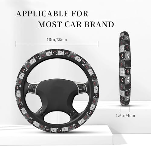 Cute Grey Cat Cats Kitty Kitten Kitties Car Steering Wheel Cover,Non-Slip Elastic Neoprene-Sweat Car Accessories,Universal 15 Inch Fit Auto, Vans Trucks,Suvs, Truck - color: Cat