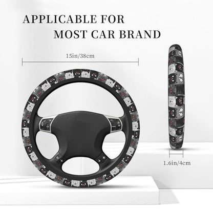 Cute Grey Cat Cats Kitty Kitten Kitties Car Steering Wheel Cover,Non-Slip Elastic Neoprene-Sweat Car Accessories,Universal 15 Inch Fit Auto, Vans Trucks,Suvs, Truck - color: Cat