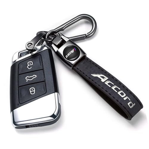 Genuine Leather Car Key Chain Compatible with Honda Accord Accessories Keyring Keychain Accessories Family Present(Black)