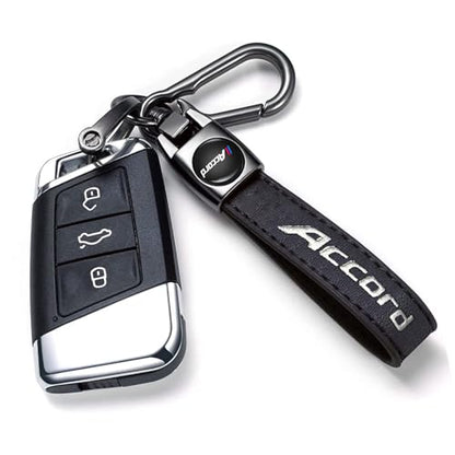 Genuine Leather Car Key Chain Compatible with Honda Accord Accessories Keyring Keychain Accessories Family Present(Black)