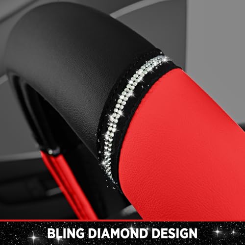 Road Comforts Leather Steering Wheel Cover - Made with PVC Leather - Anti-Slip, Universal Fit 14 1/2 inches to 15 inches - Red - color: Red