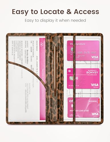 Yarnic Leopard Car Registration and Insurance Holder, Car Document Holder with Magnetic Closure, Car Organizer Vehicle Glove Box Compartment Organizer, Car wallet Case for Teens Men Women - color: darkleopard
