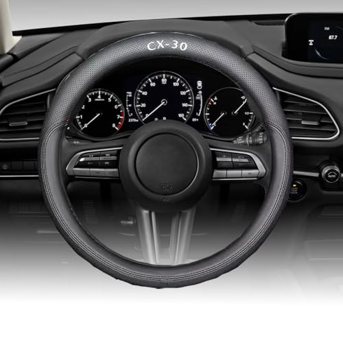 Custom Interior Accessories for Mazda CX-30 CX30 2020 2021 2022 2023 2024 2025 2026 Steering Wheel Covers Leather Sporty Racing Faux Comfortable Handle 1Pcs/Set(Black Stitching) - color: Black stitching, size: CX-30 2020-2026