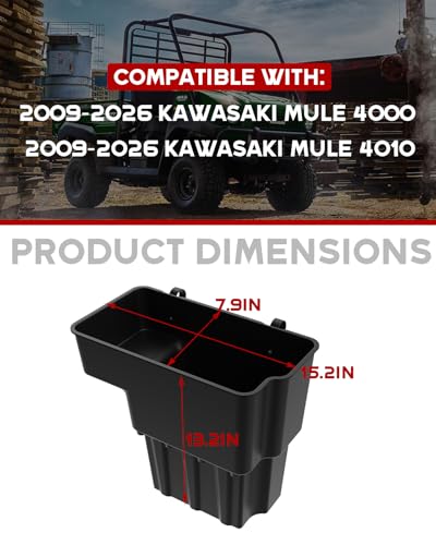 Under Seat Storage Box for 2009-2026 Kawasaki Mule 4000 4010 Accessories, 14L Waterproof Durable PP Passenger Side Tool Storage Bin Organizer Box