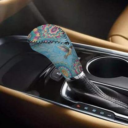 Bulopur Car Shifter Gear Hand Brake Trim Cover Set for Most Cars Van SUV Sedan Truck Auto Accessories - color: Boho Floral Hummingbird