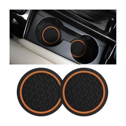 Mandark 2PCS Car Cup Holder Coasters, 2.75 Inch Non-Slip Insert Water Bottle Holder Pads, Dustproof Automotive Interior Accessories Mat, Universal for Vehicles, Trucks, RVs and More(Black/Orange) - color: Black/Orange, size: 2PCS