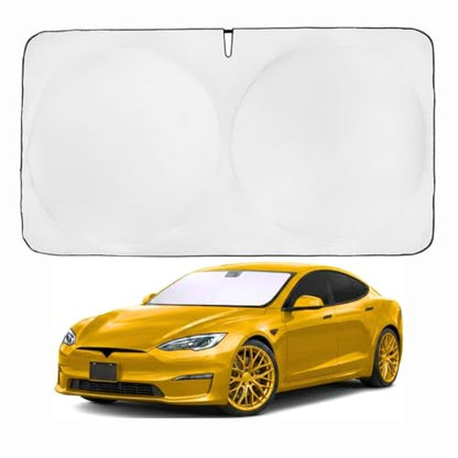 Windshield Sun Shade Compatible for Tesla Model S | Certified 99.87% UVB & 99.02% UVA Car Sun Shade. Award Winning Sunshade - Patented Technology | Car Shades by Kinder Fluff - size: Model S