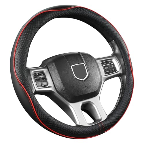 West Llama Microfiber Leather Car Steering Wheel Cover for Chevy Silverado,Tahoe,Equinox,Traverse,Trailblazer,Colorado (Black+Red Line - Standard Size) - color: ['D-Black+Red']