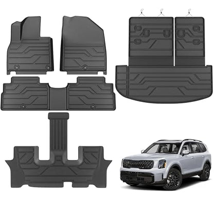 KARPAL Floor Mats for 2025 2024 2023 2022 2021 2020 Kia Telluride LX/S/EX/SX 7&8 Seats (Not for 2027), TPE All Weather Custom Fit Floor Liners Full Set Car Mats Kia Telluride Accessories - style: 2020-2025 | For Kia Telluride | Combo Set