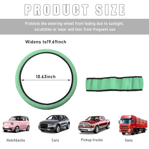 Wevdn Elastic Stretch Steering Wheel Cover, 15"×15" Microfiber Breathable Ice Silk Steering Wheel Protector, Anti-Slip Elastic Steering Wheel Cover for Men Women, Car Accessories (Green) - color: Green