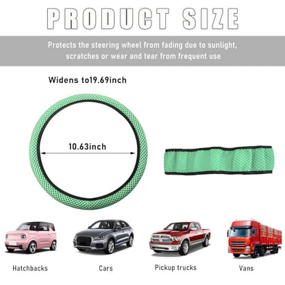 Wevdn Elastic Stretch Steering Wheel Cover, 15"×15" Microfiber Breathable Ice Silk Steering Wheel Protector, Anti-Slip Elastic Steering Wheel Cover for Men Women, Car Accessories (Green) - color: Green