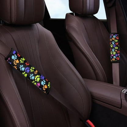 Dreaweet Colorful Dog Paw Print Seatbelt Covers Cute Car Accessories for Women Adults,2 Piece Seat Belt Cover Pad for SUV Car Trucks Sedan,Soft Auto Seat Belt Cover Seatbelt Shoulder Pad Cushions