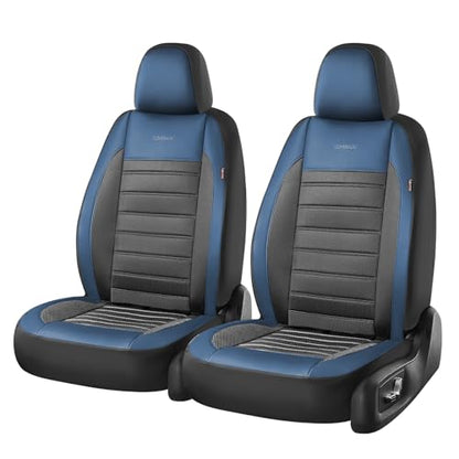 Coverado Car Seat Covers Front Seats, Luxury Leather Car Seat Covers, Automotive Mesh Seat Covers 2 Pack, Airbag-Compatible, Black Blue Seat Covers for SUV Sedan Truck - color: Blue&Black, size: FrontPair