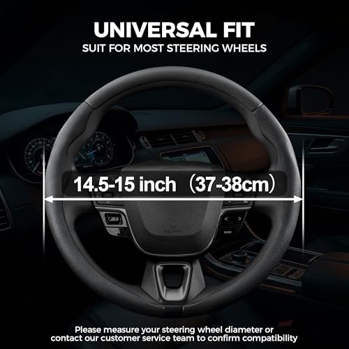 3 Piece Leather Steering Wheel Cover, 14.5 Inch 3 Pc Auto Car Steering Wheel Cover Universal Fit for Cars, SUVs (Black) - color: A-Black