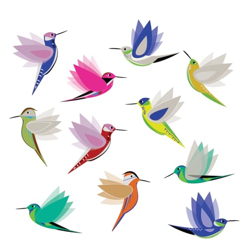 11-Pack Illustrated Hummingbird Window Clings for Glass and Doors | Window Decals Preventing Birds Strikes | Anti Collision Sticker Decor | Decorative Bird Decals | Reusable. Made in America. - size: 11 Count Illustrated Hummingbirds