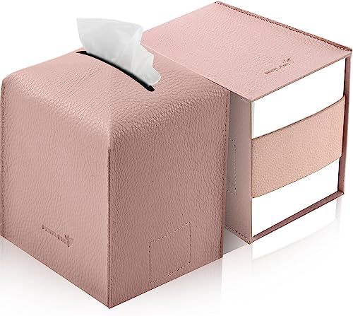 Tissue Box Cover 5X5X5'' PU Leather Tissue Holder Square Tissue Cube Box Organizer for Bathroom Vanity Countertop, Car, Night Stands, Office, Home, Kitchen (2Pack, Pretty Pink) - color: Pretty Pink, size: 2Pack