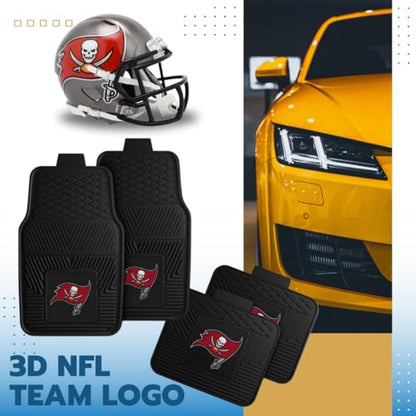 Fanmats Tampa Bay Buccaneers Set of 4 Car Mats for Cars, SUV, Pickups - All Weather Technology Protection, Deep Reservoir Design, Universal Fit - 3D NFL Team Logo - 29”x17” Front - 14” x 17” Rear Mat