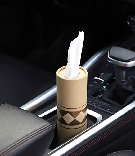 Car Tissue Holder with 3-ply Facial Tissues Bulk - 4 PK - Gold Foil Tissues Cylinder for Car Cup Holder, Travel Tissues, Refill Tissue Box Round Container Kraft