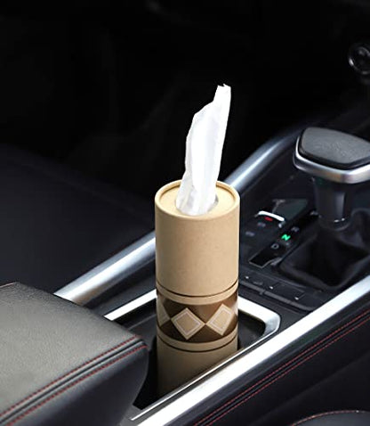 Car Tissue Holder with 3-ply Facial Tissues Bulk - 4 PK - Gold Foil Tissues Cylinder for Car Cup Holder, Travel Tissues, Refill Tissue Box Round Container Kraft