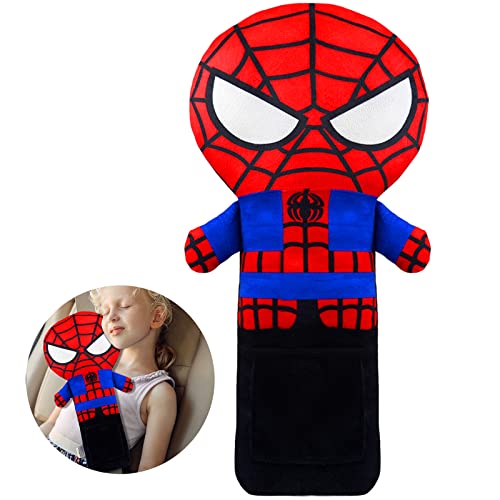 Seatbelt Pillow Cover for Kids, Stuffed Soft Plush Spidery Travel Pillow in Car, Detachable Protectors for Head Neck and Shoulder, Universal Carseat Strap Cushion Pads for Child Baby People Adults - color: red