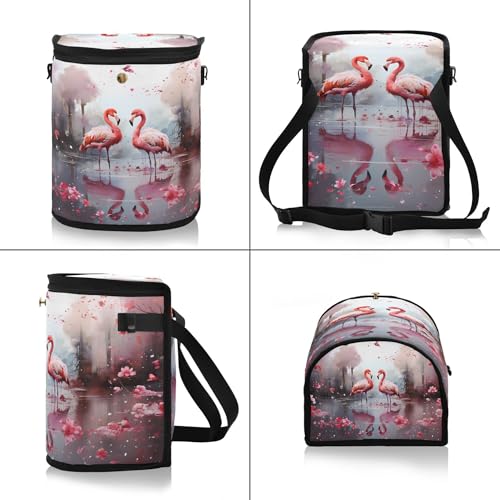 MNSRUU Car Trash Can with Lid, Flamingos and Flowers Car Trash Bag Hanging Organizers and Storage for Front Back Seat, Leak-Proof Trash Bin - color: Flamingos A 0325