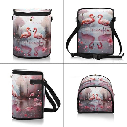 MNSRUU Car Trash Can with Lid, Flamingos and Flowers Car Trash Bag Hanging Organizers and Storage for Front Back Seat, Leak-Proof Trash Bin - color: Flamingos A 0325
