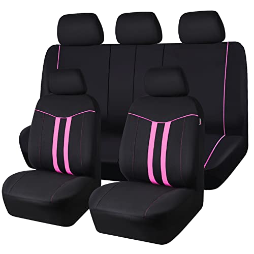 CAR-GRAND Piping Cloth Car Seat Covers Full Set, Breathable Universal Car Seat Cover, Airbag Compatible Seat Cover for Cars Trucks SUV Van Sedan (Black-Pink Strips) - color: Black-Pink