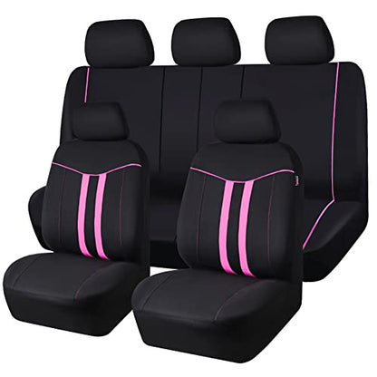 CAR-GRAND Piping Cloth Car Seat Covers Full Set, Breathable Universal Car Seat Cover, Airbag Compatible Seat Cover for Cars Trucks SUV Van Sedan (Black-Pink Strips) - color: Black-Pink