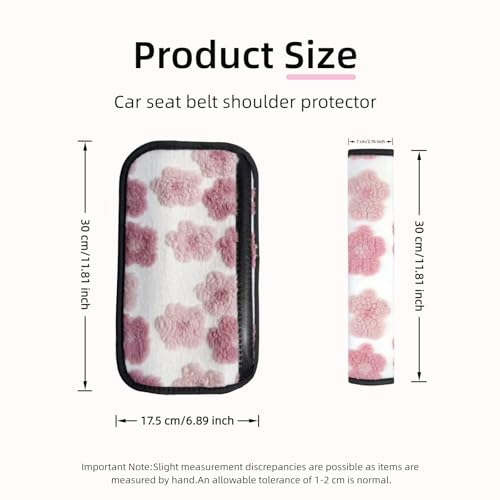 2 Pack Cute Floral Seat Belt Cover, Soft Plush Lamb Wool Shoulder Pad with Hook & Loop Easy Install, Universal Fit Car Accessories (Pink)