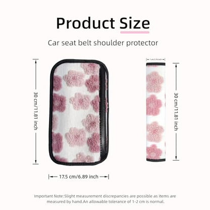 2 Pack Cute Floral Seat Belt Cover, Soft Plush Lamb Wool Shoulder Pad with Hook & Loop Easy Install, Universal Fit Car Accessories (Pink)