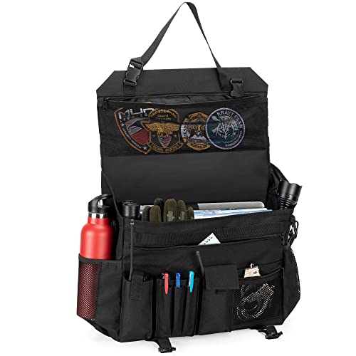 Trunab Patrol Bag, Car Front Seat Organizer, Police Duty Bag for Law Enforcement with 15.6” Laptop Sleeve, Molle Webbing, Multiple Compartment, Removable Straps, Black