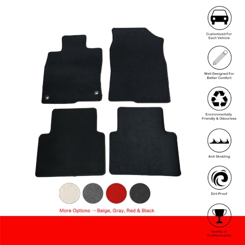 IKON MOTORSPORTS Floor Mat Compatible with 2016-2021 Honda Civic, Factory Fitment Floor Mats Carpet Front & Rear Black 4PC Nylon