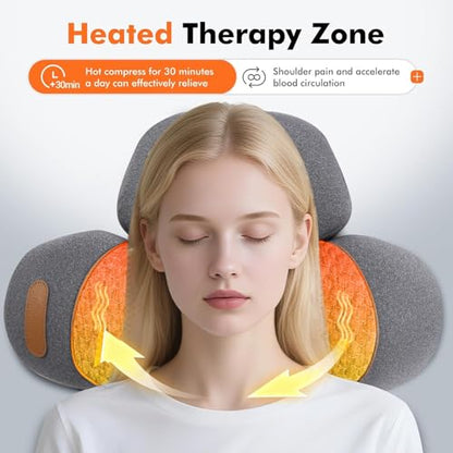 3-in-1 Neck Massager Pillow with Heat - Electric Deep Tissue Massage for Neck & Shoulder Pain Relief, Portable Hump Corrector, Memory Foam Massaging Pillow for Home, Car, Office