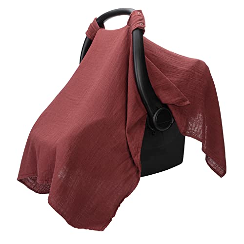Comfy Cubs Baby Car Seat Cover - Soft, Breathable Bamboo Rayon and Muslin Cotton Blend - Lightweight Canopy for Sun, Bug, and Comfort Protection - Large Size Infant Seat Cover in Wine Design - color: Wine
