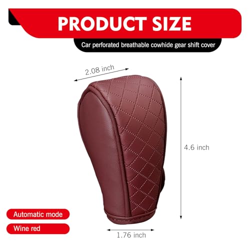 Car Gear Shift Knob Protector, Leather Anti-Slip Anti-Scratch Breathable Automatic Transmission Shift Knob Cover with Velcro, Universal for Car SUV Truck (Red) - color: Red